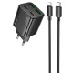 Сетевое зарядное устройство Hoco N55 2xUSBA+2xUSB-C (20W · 3A) с кабелем Type-C – Lightning (Black)