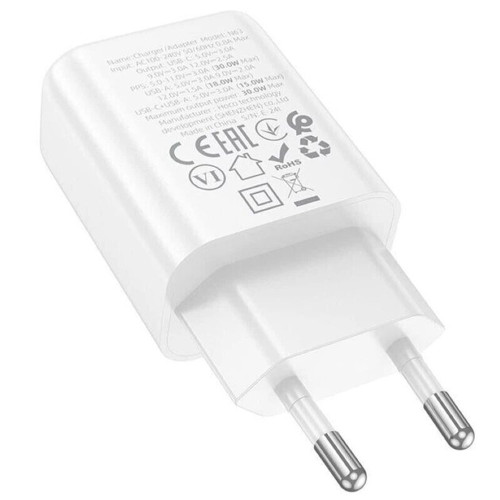 Сетевое зарядное устройство Hoco N63 USB-A+USB-C (30W · 3A) (White)