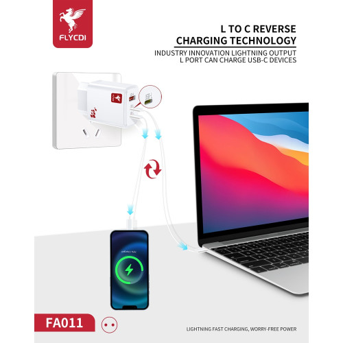 Сетевое зарядное устройство FLYCDI FA-011 USB-A+USB-C+Lightning (65W · 3A) (White)