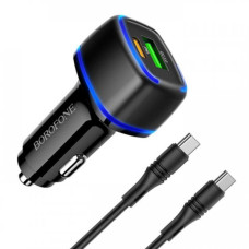 Автомобильное зарядное устройство Borofone BZ14 USB-A+USB-C (20W · 3A) с кабелем Type-C – Type-C (Black)