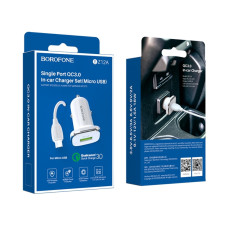 Автомобильное зарядное устройство Borofone BZ12A USB-A (18W · 3A) с кабелем USB-A – Micro-USB (White)