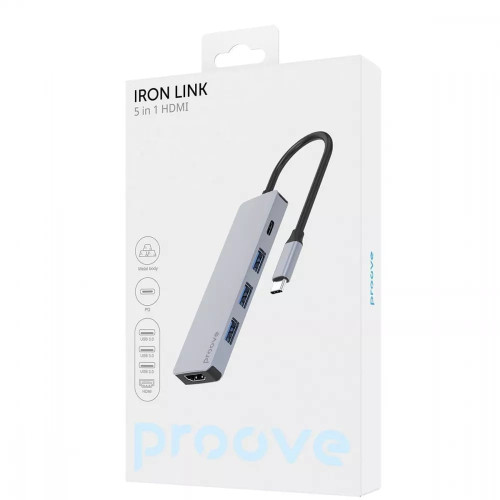 USB-хаб Proove Iron Link 5в1 (Type-C · 3xUSB 3.0 · HDMI) (Silver)
