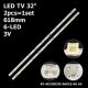 Прямая подсветка для телевизора Changhong 32″ JL.D32061330-032BS-M (2 планки по 618 мм, 6 LED, линза 15,5 мм, 3 В)