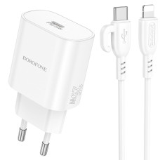 Сетевое зарядное устройство Borofone BA82A USB-C (25W · 3A) с кабелем Type-C – Lightning (White)