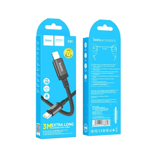 Кабель Hoco X91 Type-C – Lightning (3 м · 20W · 2.4A) (Black)
