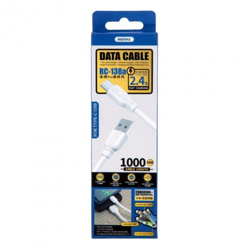 Кабель Remax RC-138a USB-A – Type-C (1 м · 12W · 2.4A) (White)