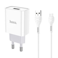 Сетевое зарядное устройство Hoco C81A USB-A (10.5W · 2.1A) с кабелем USB-A – Micro-USB (White)