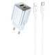 Сетевое зарядное устройство Hoco N46 USB-A+USB-C (20W · 3A) с кабелем Type-C – Lightning (Blue)