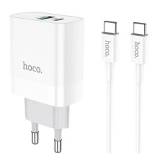 Сетевое зарядное устройство Hoco C80A USB-A+USB-C (20W · 3.1A) с кабелем Type-C – Type-C (White)