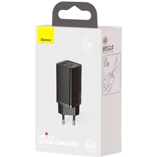 Сетевое зарядное устройство Baseus GaN2 Lite USB-A+USB-C (65W · 5A) (CCGAN2L-B01) (Black)
