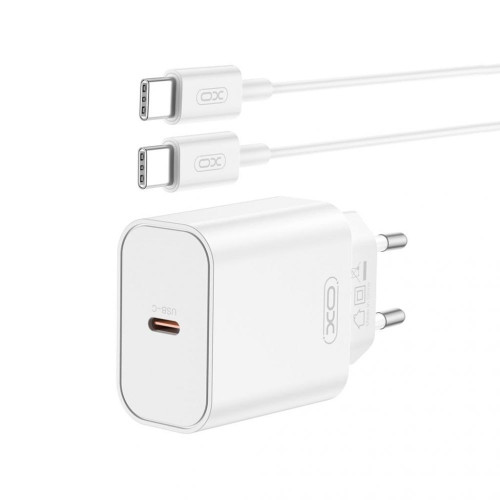 Сетевое зарядное устройство XO CE32 USB-C (20W · 3A) с кабелем Type-C – Type-C (White)