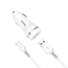 Автомобильное зарядное устройство Hoco Z27 2xUSB-A (12W · 2.4A) с кабелем USB-A – Micro-USB (White)