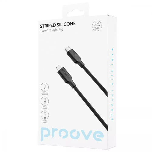 Кабель Proove Striped Silicone Type-C – Lightning (1 м · 27W · 3A) (Black)