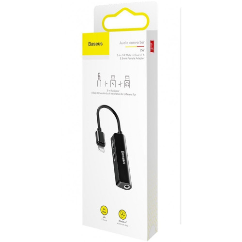 Переходник Baseus L52 Lightning – 2 × Lightning + 3.5 мм (Black)