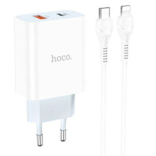 Сетевое зарядное устройство Hoco C97A USB-A+USB-C (20W · 3A) с кабелем Type-C – Lightning (White)