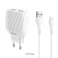 Сетевое зарядное устройство Hoco C78A 2xUSB-A (12W · 2.4A) с кабелем USB-A – Lightning (White)