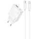 Сетевое зарядное устройство Hoco C142A USB-A+USB-C (20W · 3A) с кабелем Type-C – Type-C (White)