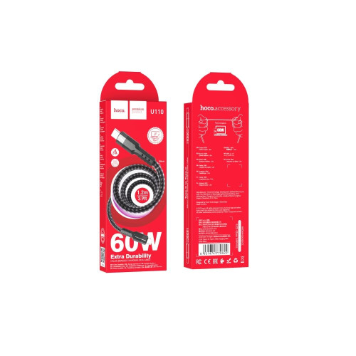 Кабель Hoco U110 Type-C – Type-C (1.2 м · 60W · 3A) (Black)