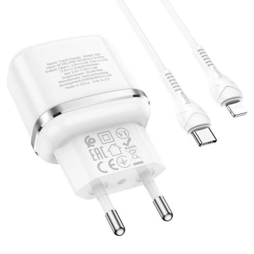 Сетевое зарядное устройство Hoco N24 USB-C (20W · 3A) с кабелем Type-C – Lightning (White)