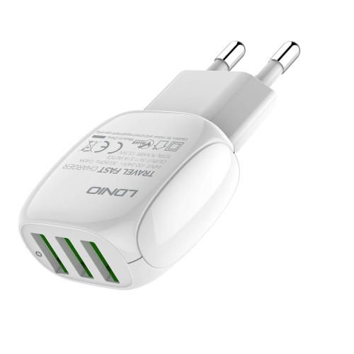 Сетевое зарядное устройство LDNIO A3315 3xUSB-A (15W · 3.1A) с кабелем USB-A – Micro-USB (White)