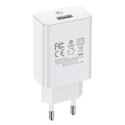 Мережевий зарядний пристрій Borofone BA21A USB-A (18W · 3A) (White)