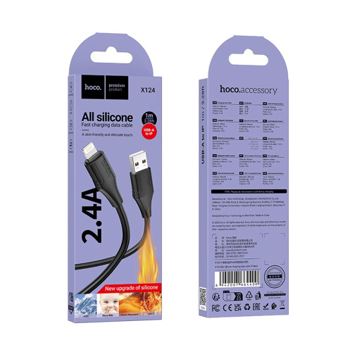 Кабель Hoco X124 USB-A – Lightning (1 м · 12W · 2.4A) (Black)