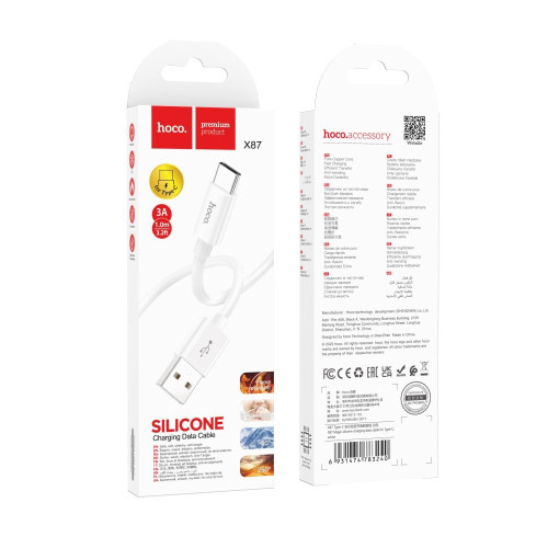 Кабель Hoco X87 Magic silicone USB-A – Type-C (1 м · 15W · 3A) (White)