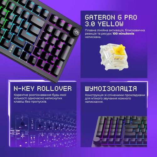 Клавіатура бездротова Proove Gaming Slicker Pro (Ukraine Layout) (White/Purple)