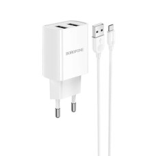 Мережевий зарядний пристрій Borofone BA53A 2xUSB-A (10.5W · 2.1A) з кабелем USB-A – Micro-USB (White)