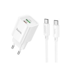 Сетевое зарядное устройство Hoco C149A USB-A+USB-C (30W · 3A) с кабелем Type-C – Type-C (White)