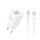 Сетевое зарядное устройство Hoco C149A USB-A+USB-C (30W · 3A) с кабелем Type-C – Type-C (White)