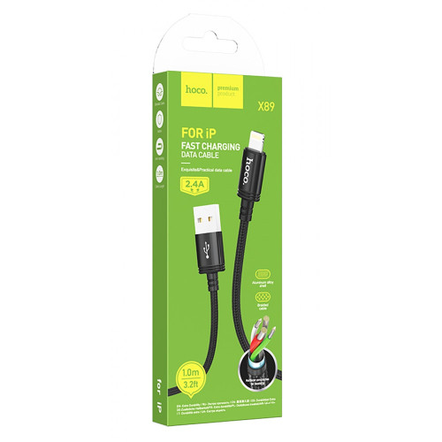 Кабель Hoco X89 USB-A – Lightning (1 м · 12W · 2.4A) (Black)