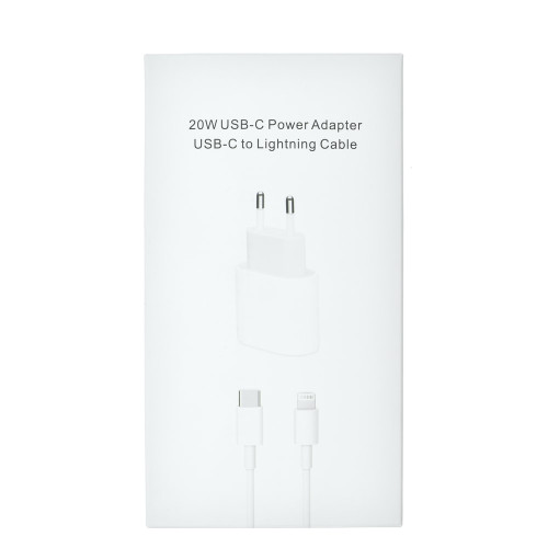 Сетевое зарядное устройство для iPhone USB-C (20W · 3A) с кабелем Type-C – Lightning (NO LOGO) (White)