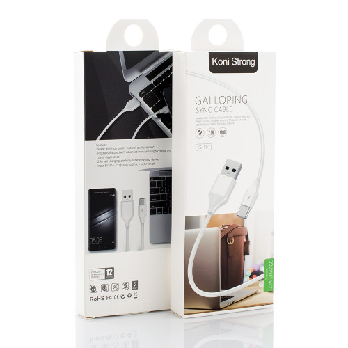 Кабель Koni Strong KS-59m USB-A – Micro-USB (1 м · 12W · 2.4A) (White)