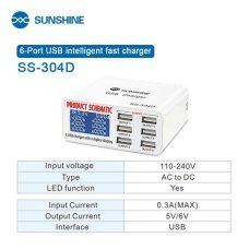Мережевий зарядний пристрій Sunshine SS-304D 6xUSB з LCD екраном