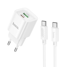 Сетевое зарядное устройство Hoco C147A USB-A+USB-C (20W · 3A) с кабелем Type-C – Type-C (White)