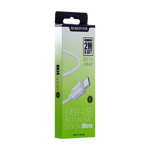 Кабель Borofone BX14 USB-A – Micro-USB (2 м · 12W · 2.4A) (White)