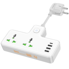 Сетевой фильтр Hoco AC11A Voyage на 2 розетки (15W · 3A · 3xUSB-A+USB-C) (White)