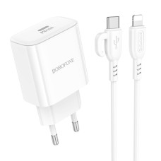 Сетевое зарядное устройство Borofone BA81A USB-C (20W · 3A) с кабелем Type-C – Lightning (White)