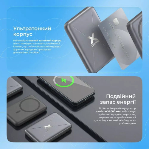 Повербанк Proove X-Core Magnetic 22.5W (10000 mAh) (Gray)