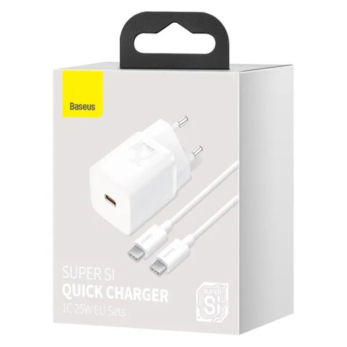Сетевое зарядное устройство Baseus Super SI USB-C (25W · 3A) с кабелем Type-C – Type-C (TZCCSUP-L02) (White)
