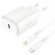 Мережевий зарядний пристрій Proove Silicone Power 2 USB-C (20W) з кабелем Type-C – Lightning (White)