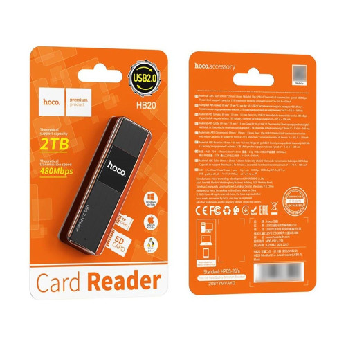 Картрідер Hoco HB20 USB-A 2.0 – SD/microSD (Black)