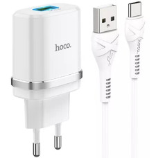 Сетевое зарядное устройство Hoco C12Q USB-A (18W · 3A) с кабелем USB-A – Type-C (White)