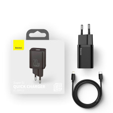 Мережевий зарядний пристрій Baseus Super Si USB-C (20W · 3A) з кабелем Type-C – Lightning (TZCCSUP-B01) (Black)