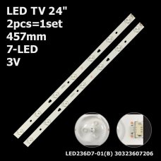 Прямая подсветка для телевизора Telefunken 24″ 30323607206 (2 планки по 457 мм, 7 LED, линза 15,5 мм, 3 В)