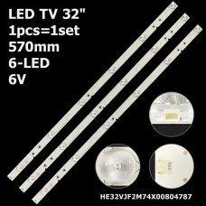Пряма підсвітка для телевізора Hisense 32″ HE32VJF2M74X00804787 (1 планка 570 мм, 6 LED, лінза 15,5 мм, 6 В)