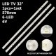 Пряма підсвітка для телевізора Hisense 32″ HE32VJF2M74X00804787 (1 планка 570 мм, 6 LED, лінза 15,5 мм, 6 В)
