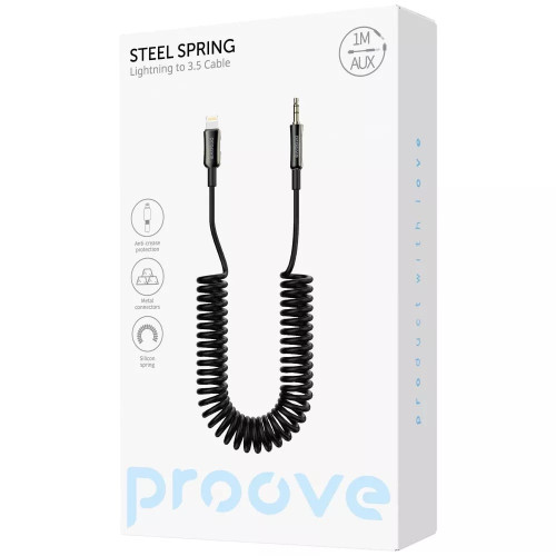 Аудиокабель AUX Proove Steel Spring Lightning – 3.5 мм (1 м) (Black)