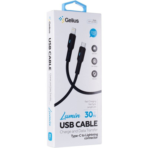 Кабель Gelius Lumin Lamp Type-C to Lightning 30W 2м (GP-UC100) black